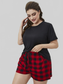 Plus Size Round Neck Tee Shirt and Plaid Shorts Lounge Set nicholesgifts