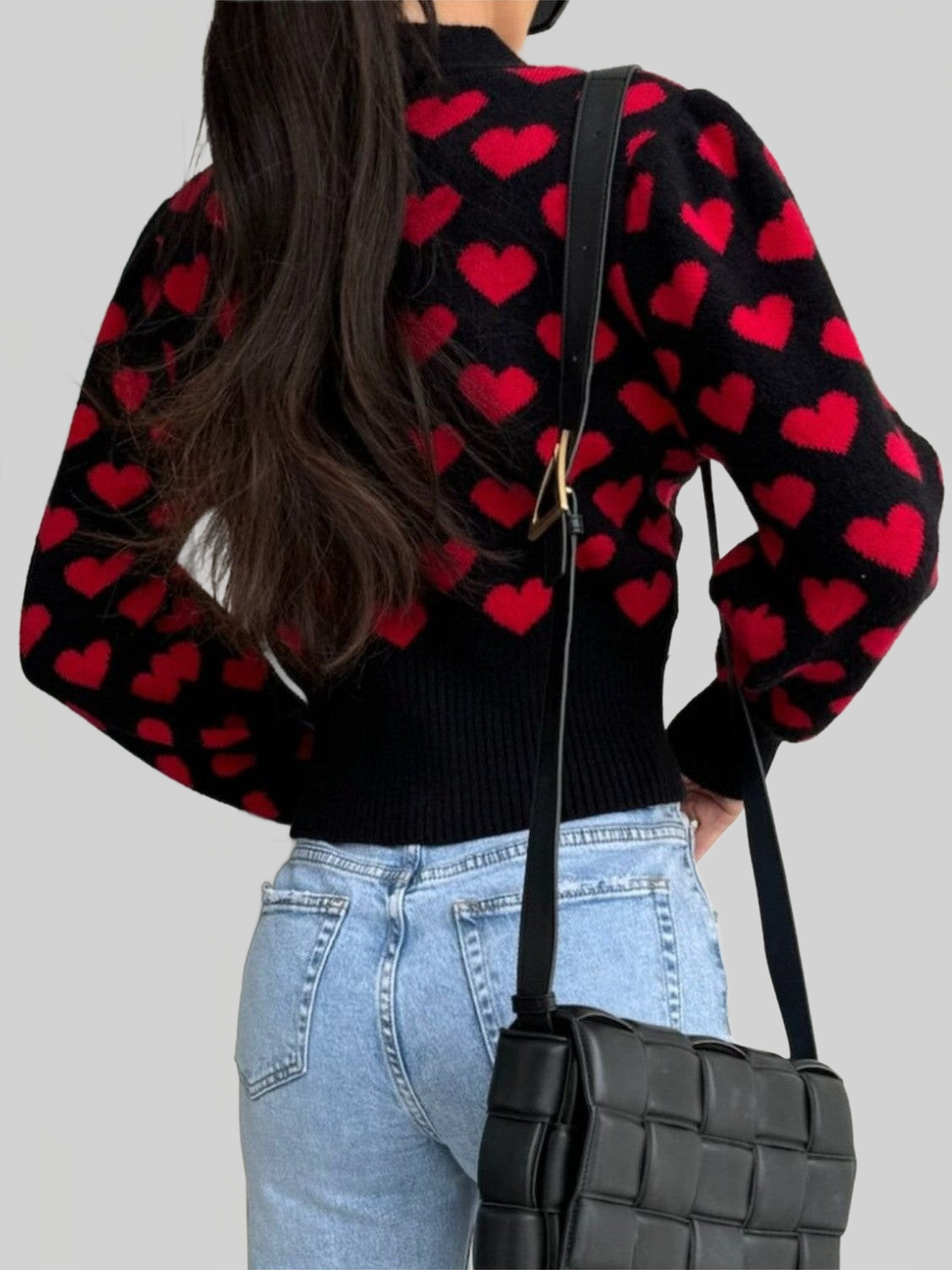 Women Valentine’s Day Heart V-Neck Cropped Cardigan NicholesGifts