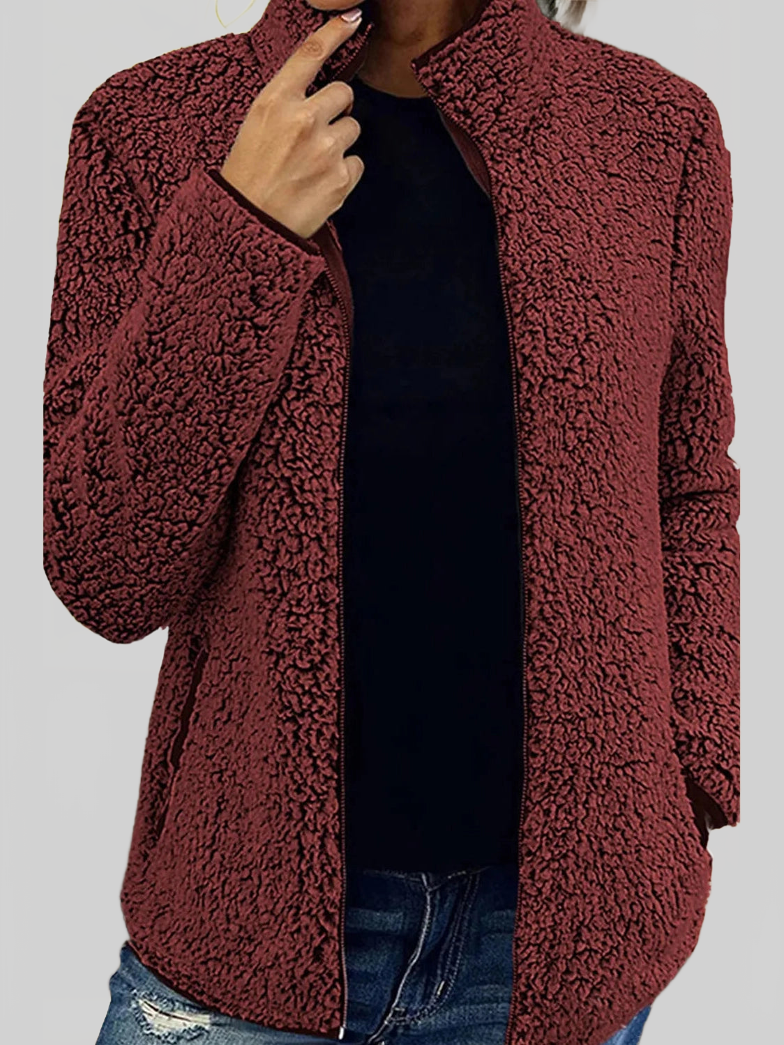 Pocketed Zip Up Turtleneck Jacket nicholesgifts
