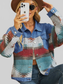 Geometric Button Up Dropped Shoulder Denim Jacket nicholesgifts