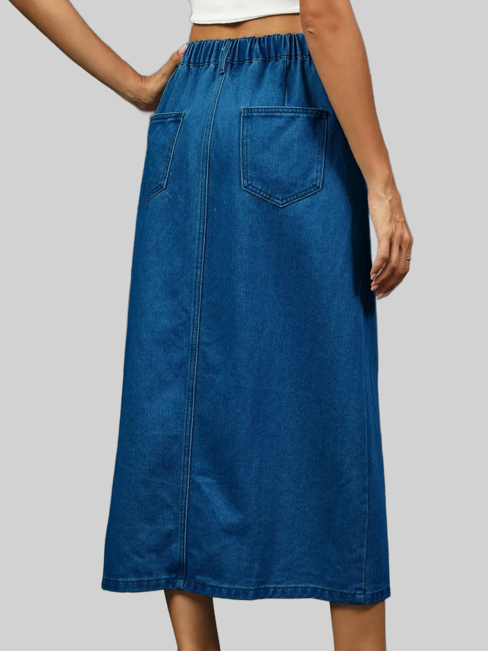 Slit Button Detail Denim Midi Skirt nicholesgifts