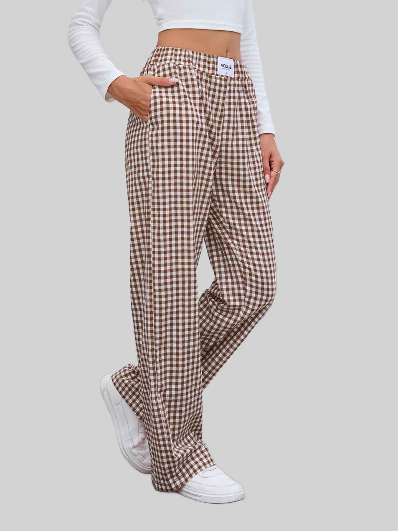 Women Plaid Wide Leg Casual Pants nicholesgifts