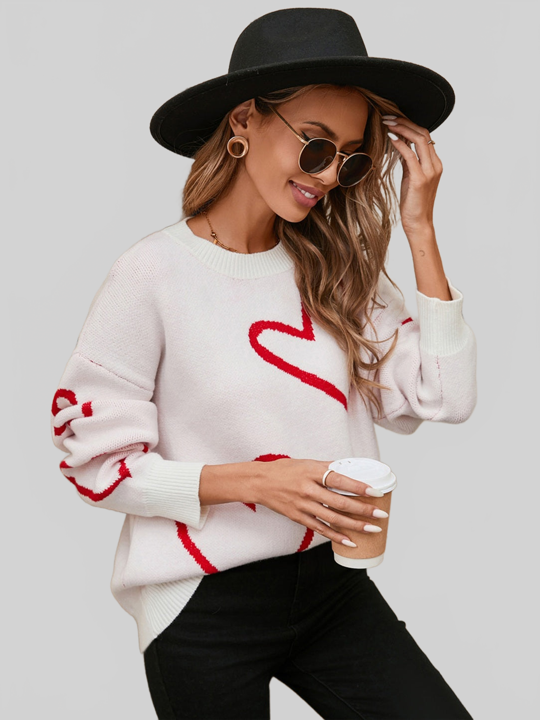 Women Angel Wings Heart Dropped Shoulder Long Sleeve Sweater NicholesGifts
