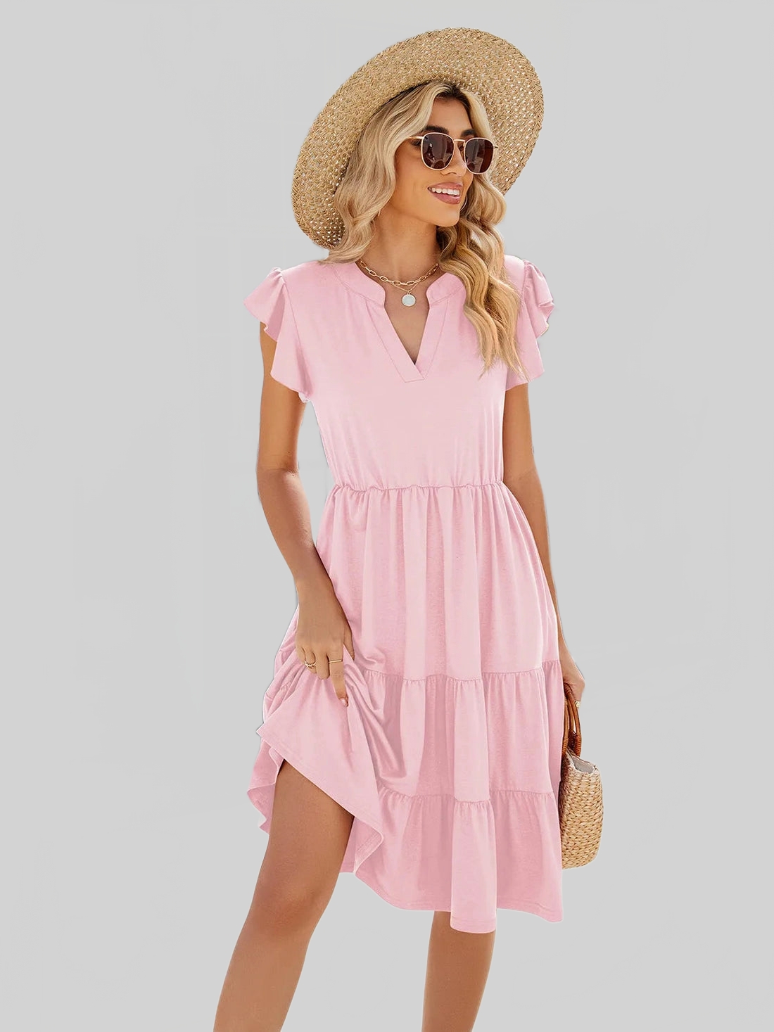 Ruched Notched Cap Sleeve Dress nicholesgifts