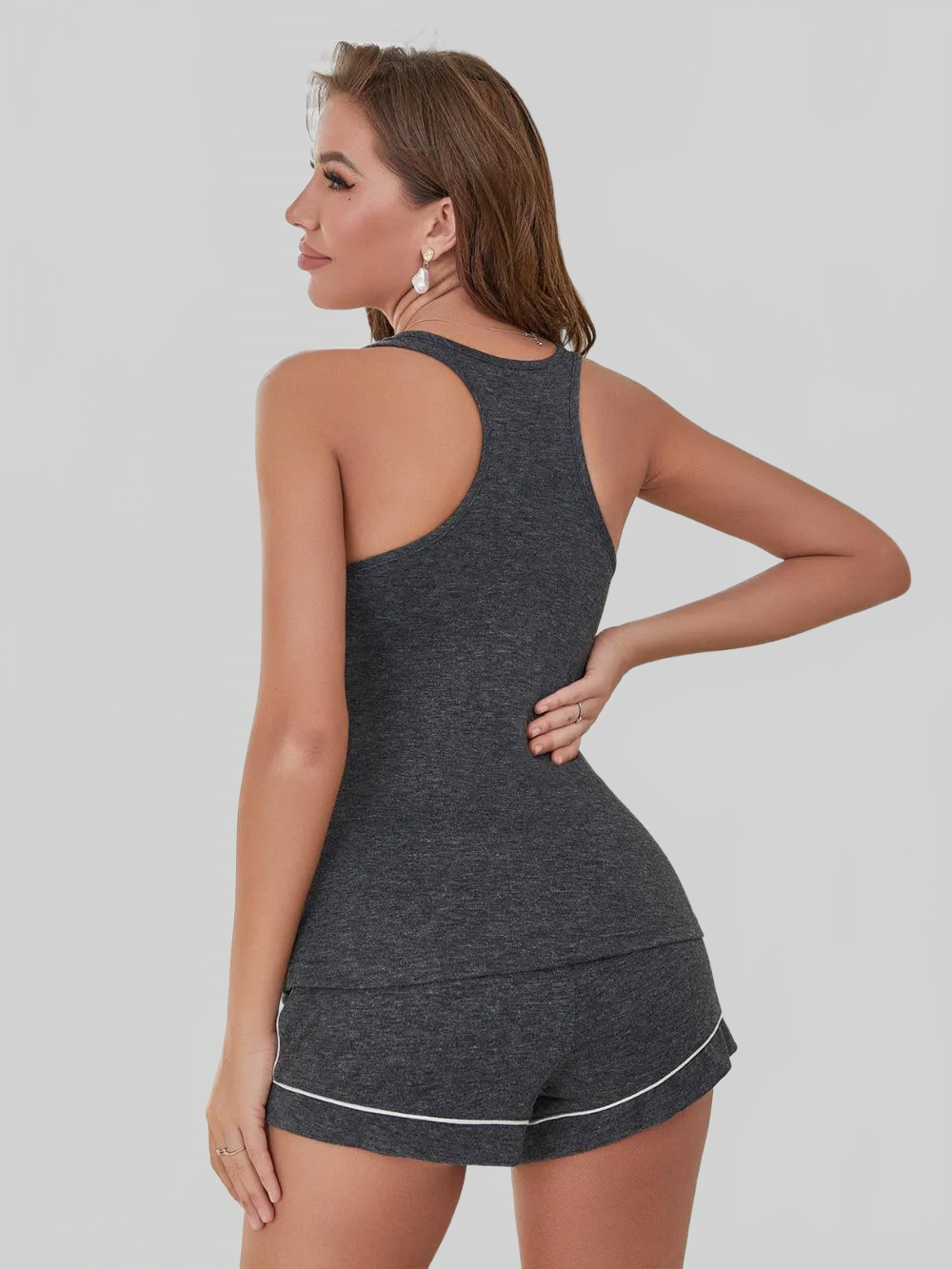 Scoop Neck Wide Strap Tank and Shorts Lounge Set nicholesgifts