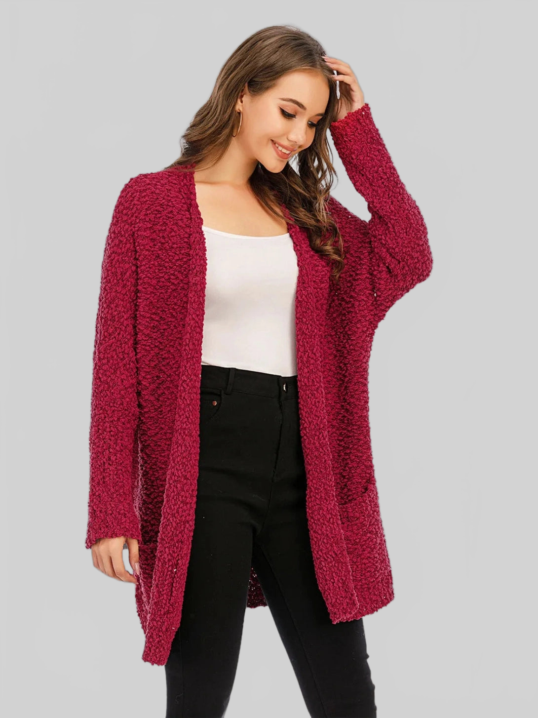 Angel Wings Pocketed Open Front Long Sleeve Cardigan nicholesgifts