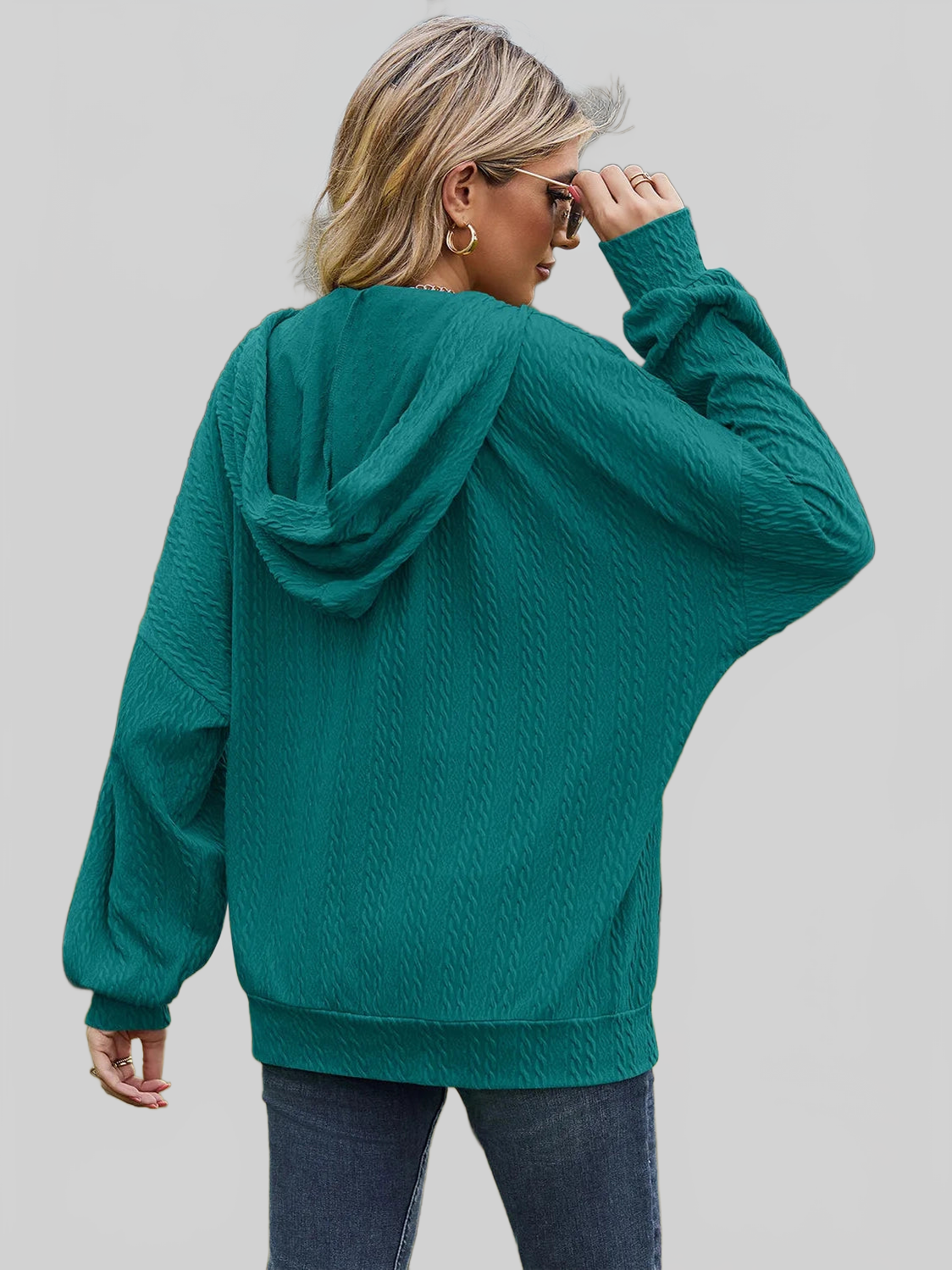 Drawstring Zip Up Dropped Shoulder Hoodie nicholesgifts