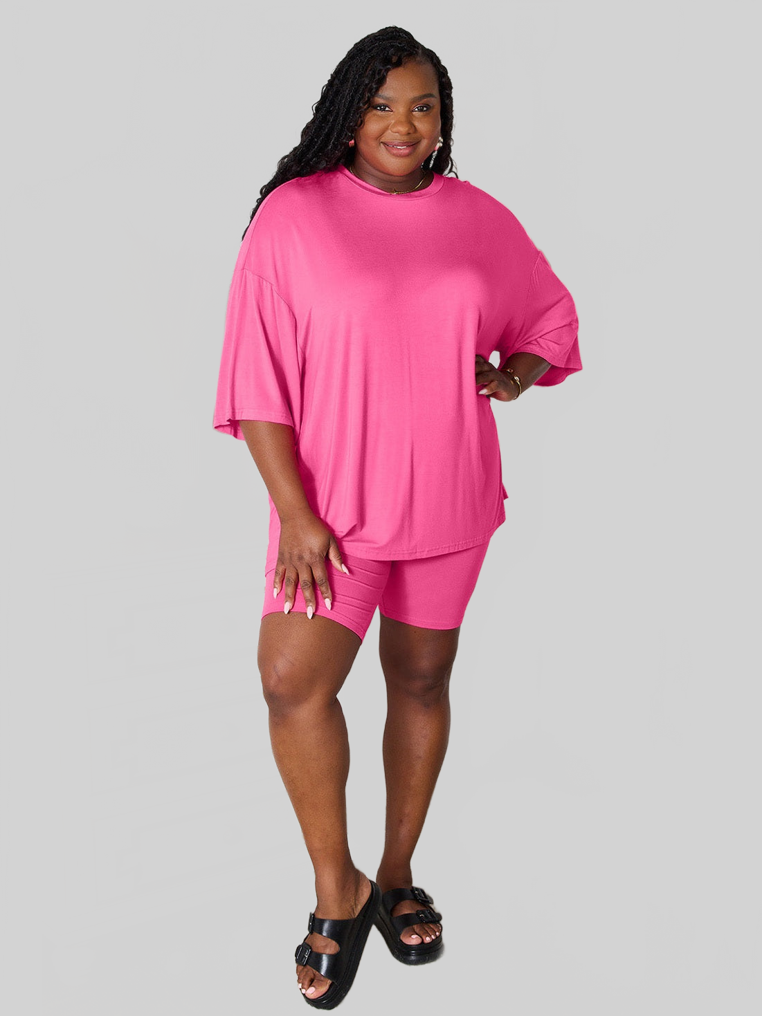 NicholesGifts Women Basic Bae Full Size Soft Rayon Three-Quarter Sleeve Top and Shorts Set nicholesgifts