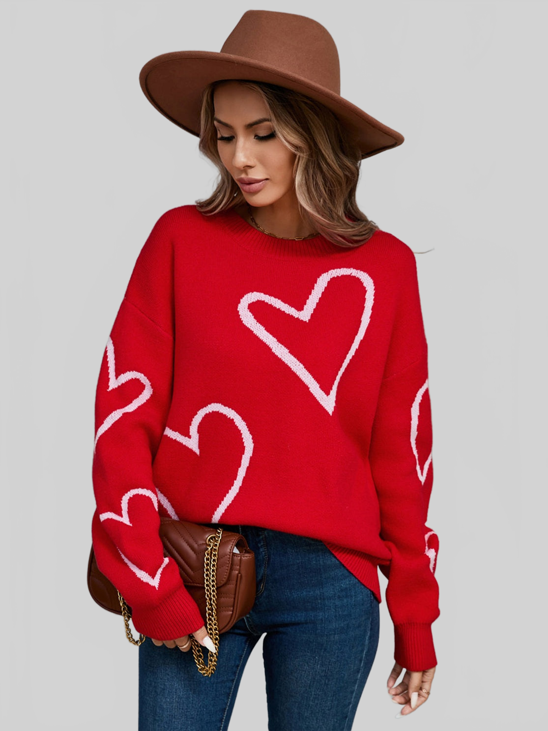 Women Angel Wings Heart Dropped Shoulder Long Sleeve Sweater NicholesGifts