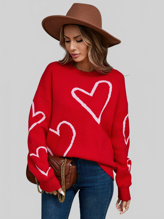 Women Angel Wings Heart Dropped Shoulder Long Sleeve Sweater nicholesgifts