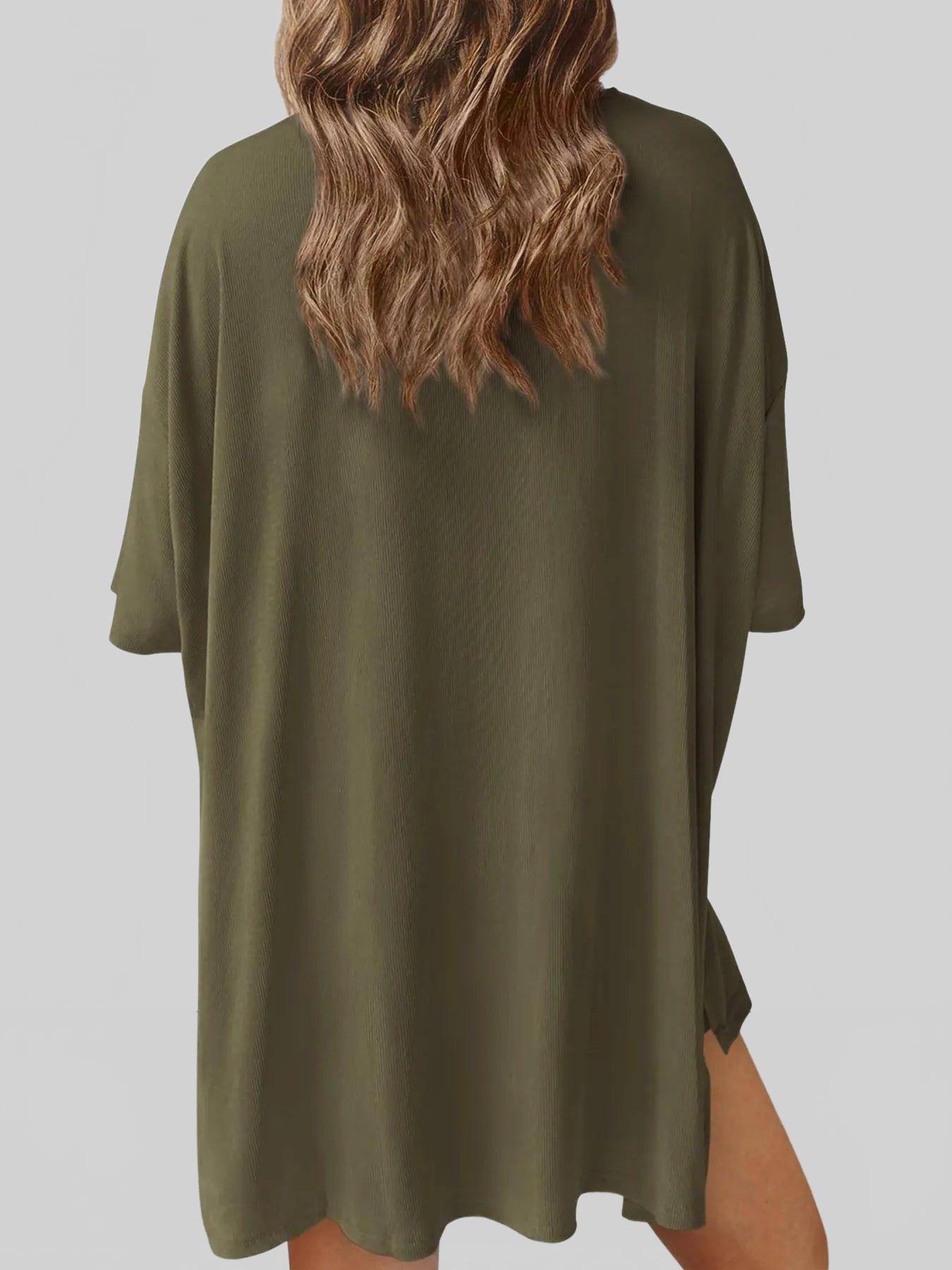 Full Size Oversized Slit Round Neck Top and Shorts Lounge Set Plus Size nicholesgifts
