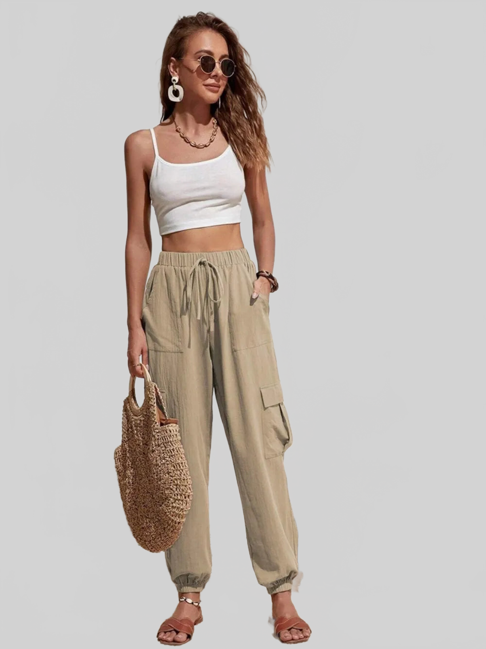 Drawstring Joggers with Cargo Pockets nicholesgifts