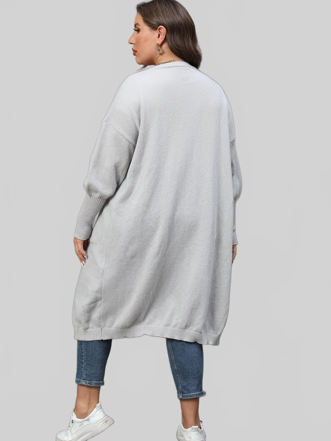 Plus Size Long Sleeve Pocketed Cardigan Trendsi