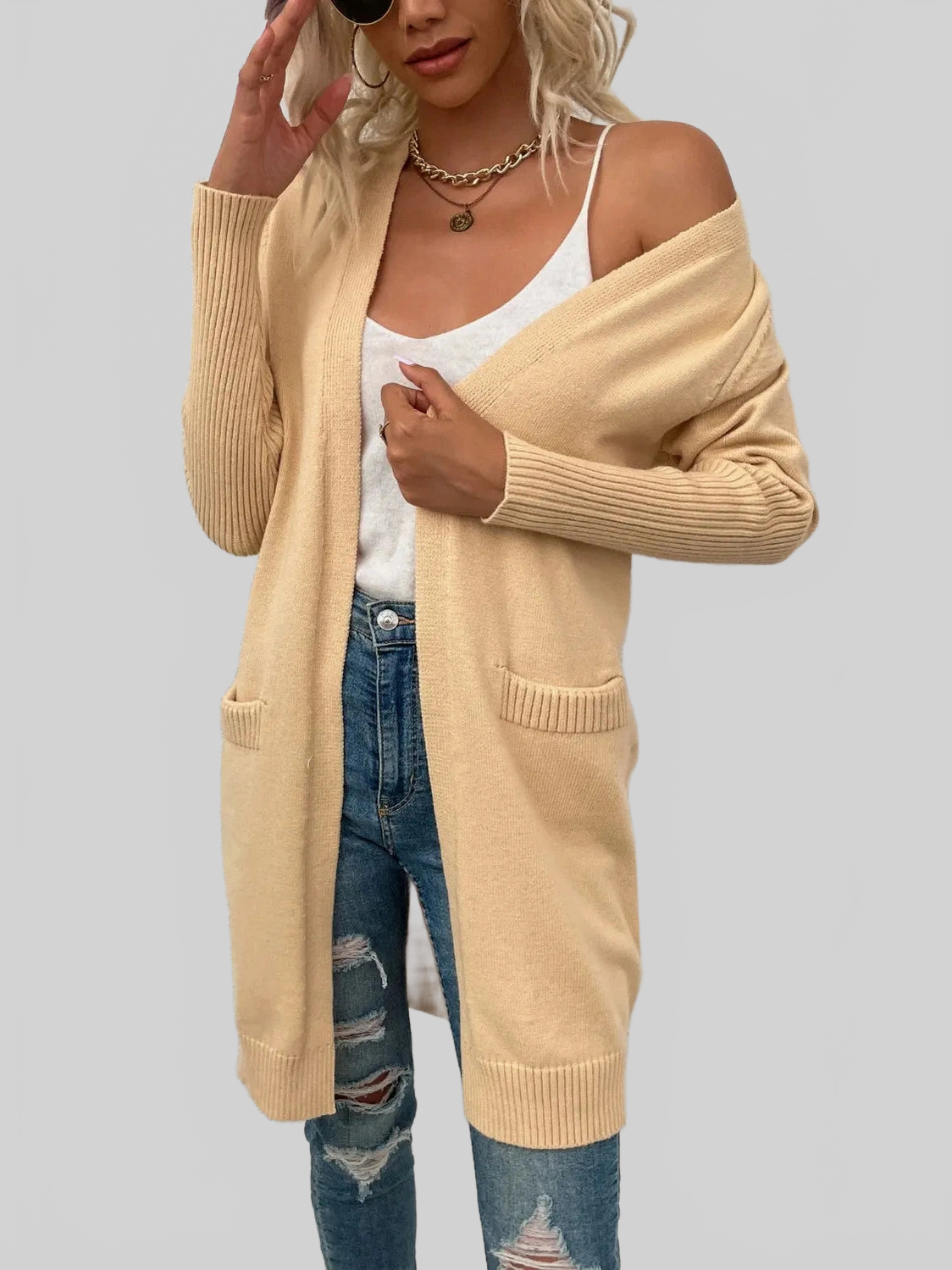 Open Front Long Sleeve Cardigan with Pockets nicholesgifts