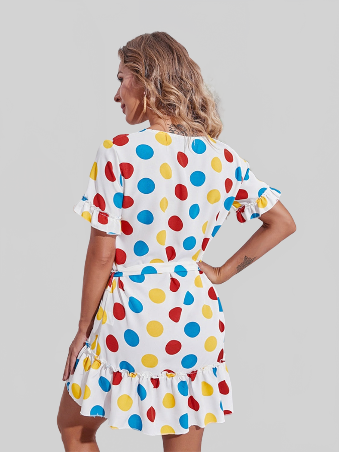 Women Tied Frill Short Sleeve Mini Dress NicholesGifts