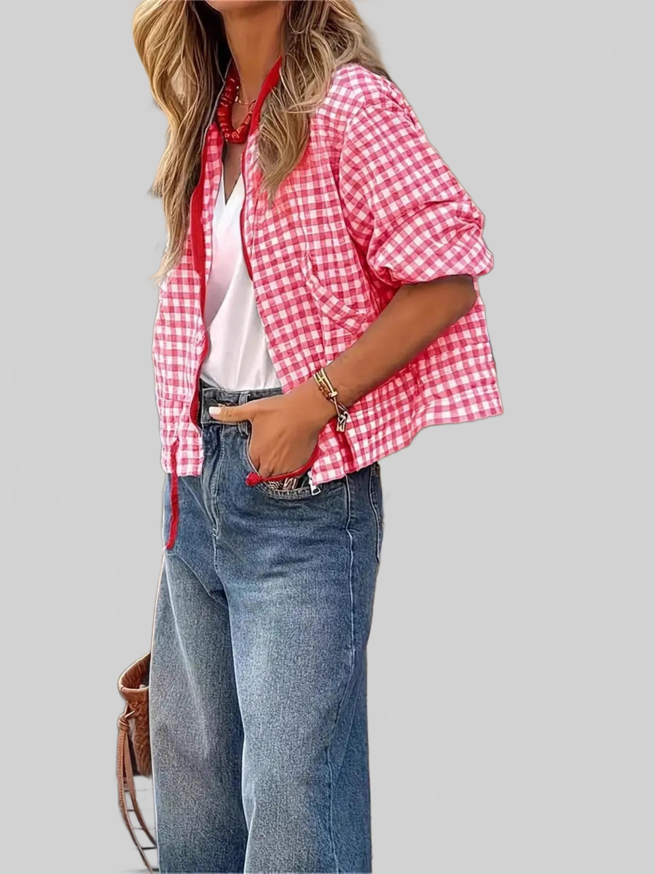 Plaid Zip Up Long Sleeve Jacket nicholesgifts