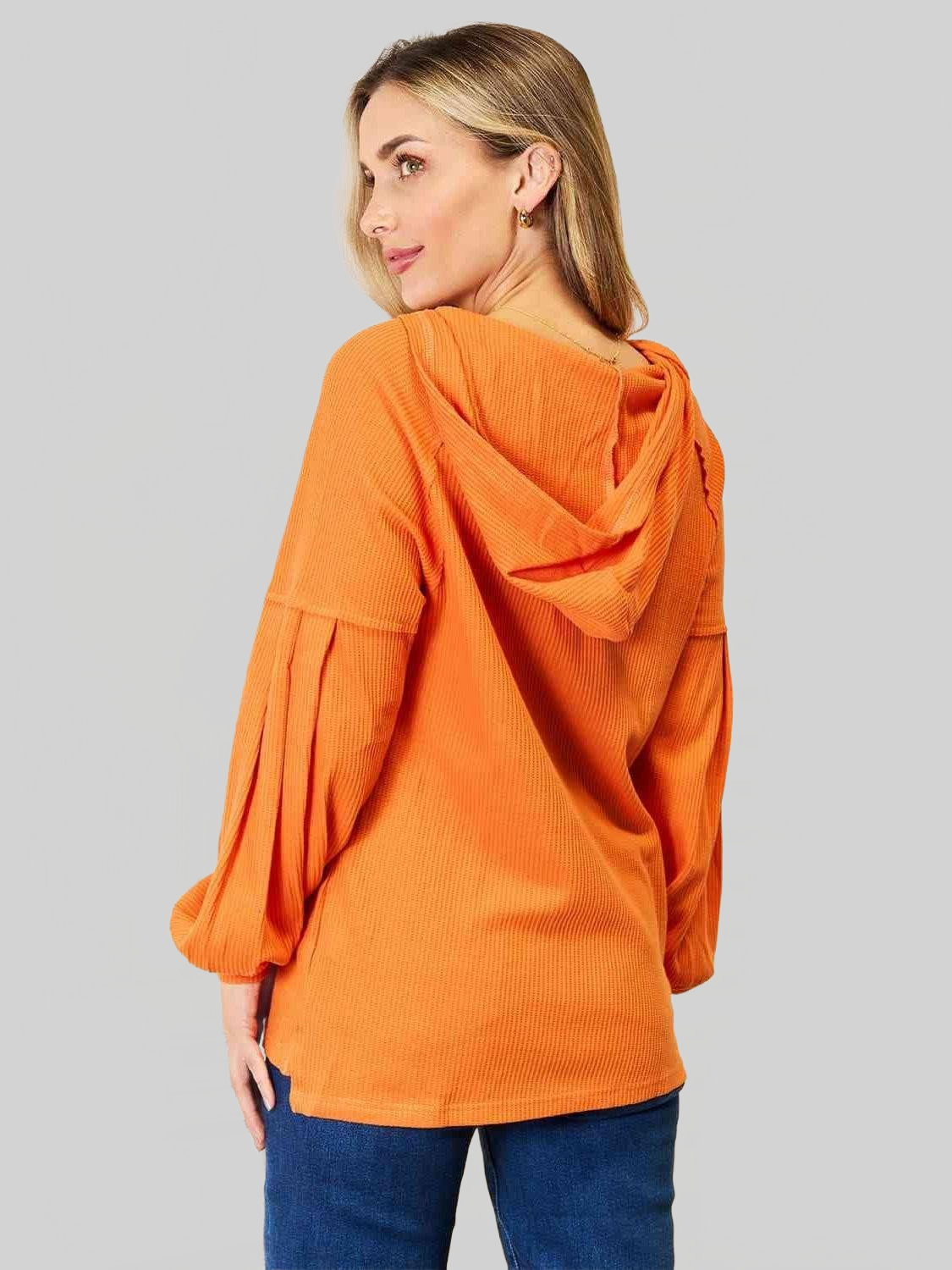 Women Basic Bae Side Slit Buttoned Waffle Knit Hoodie nicholesgifts
