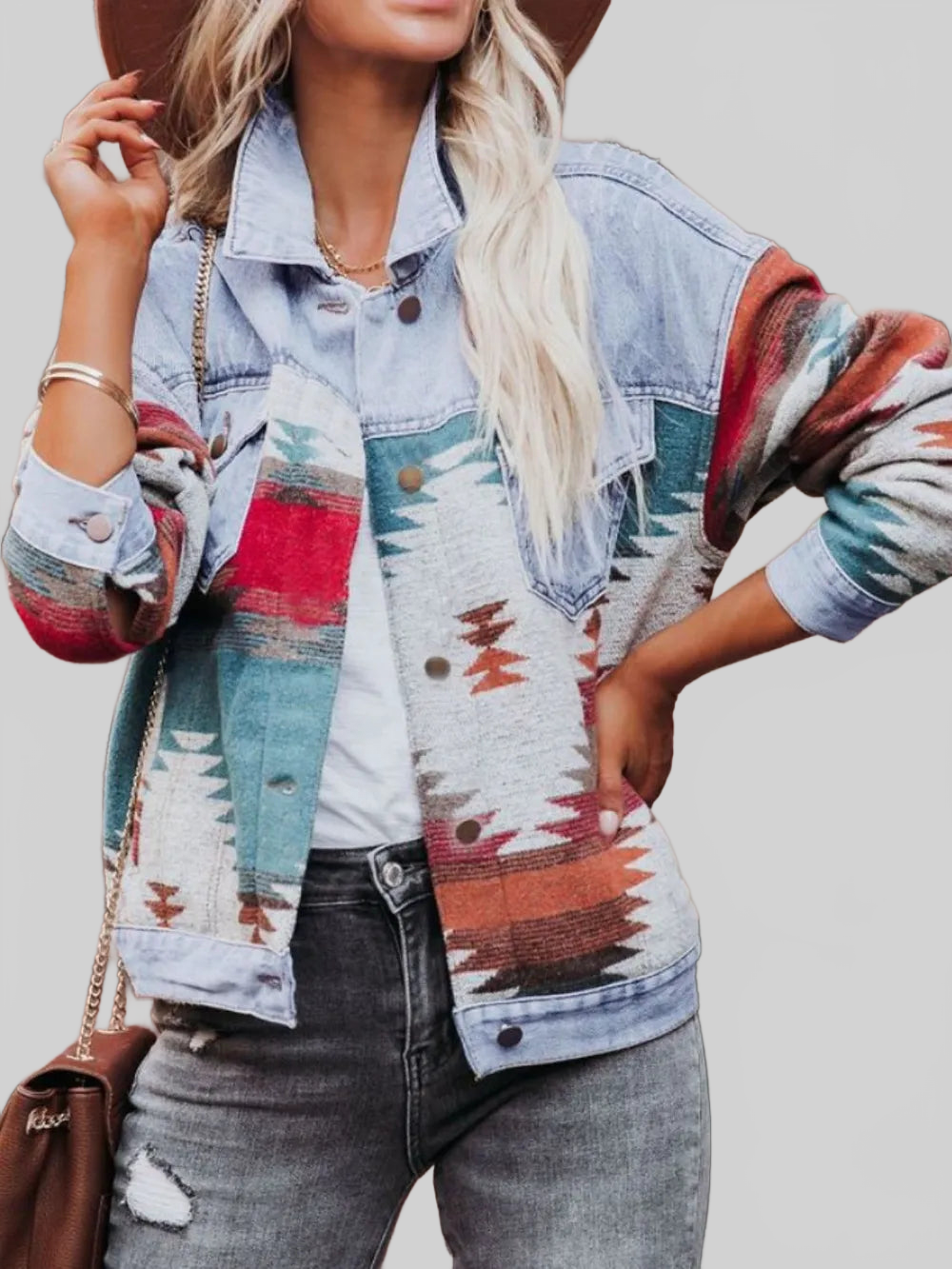 Geometric Button Up Long Sleeve Jacket nicholesgifts