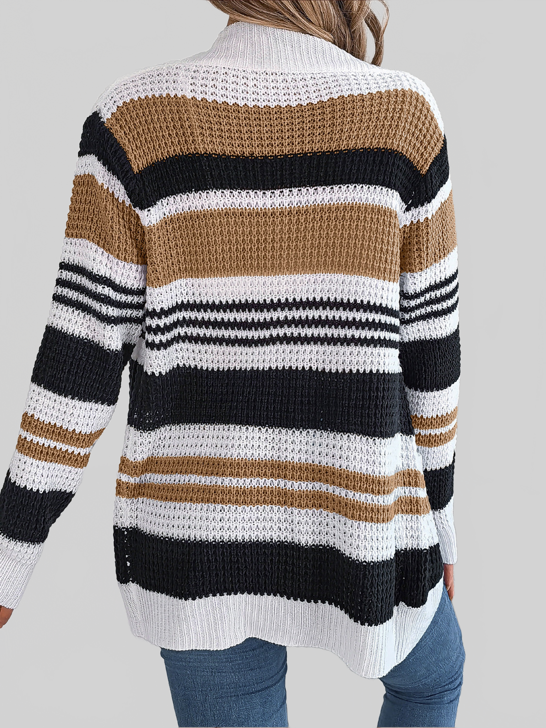 Women Striped Open Front Long Sleeve Cardigan NicholesGifts