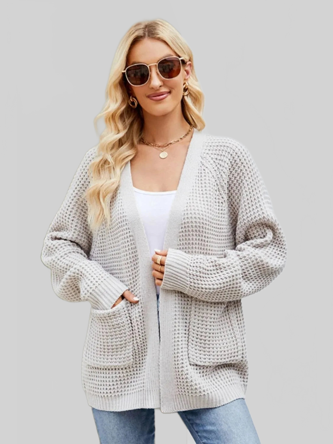 Women Open Front Raglan Sleeve Pocketed Cardigan nicholesgifts