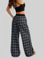 Women Plaid Wide-Leg Pants with Elastic Waistband nicholesgifts