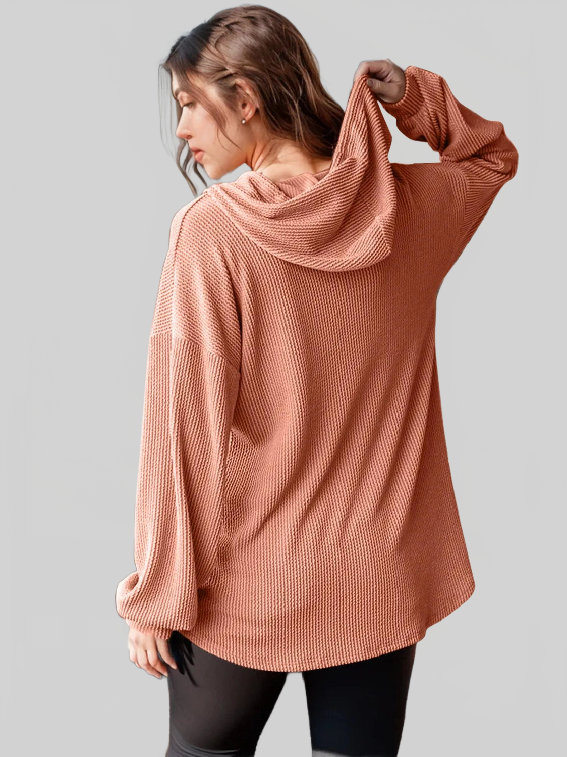 Double Take Full Size Half Button Long Sleeve Hoodie NicholesGifts