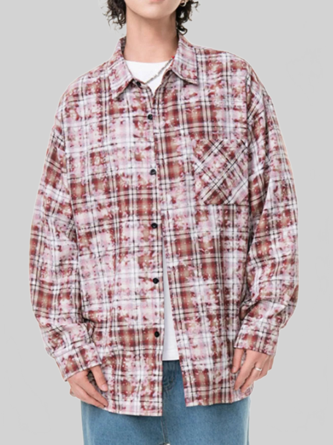 Men's Plus Size Plaid Button Up Long Sleeve Shirt nicholesgifts