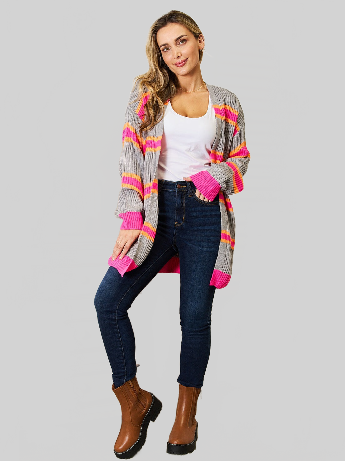 Woven Right Ribbed Long Sleeve Cardigan nicholesgifts