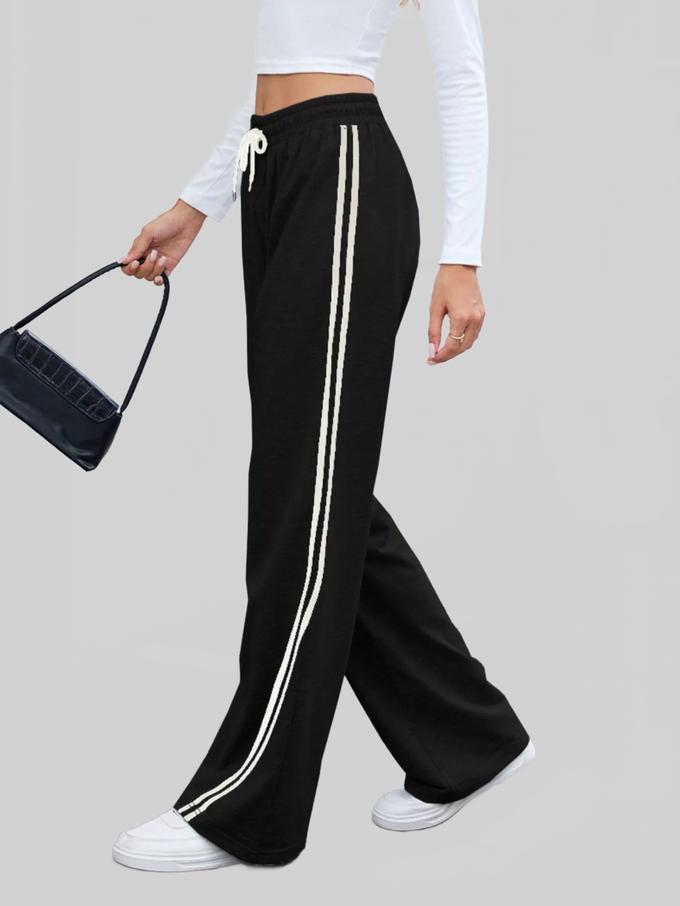 Women Side Striped Wide Leg Pants nicholesgifts