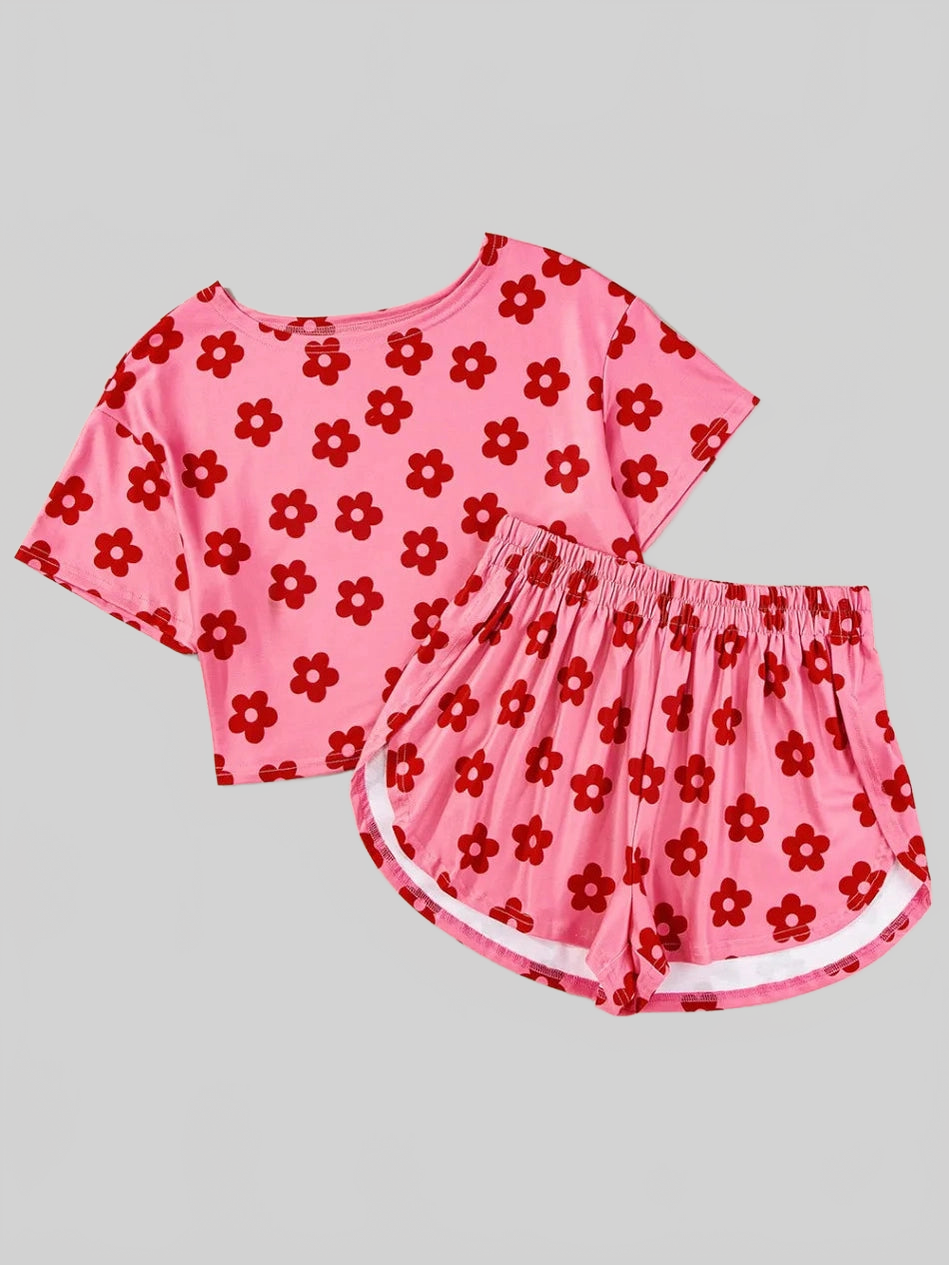 Floral Cropped Tee and Shorts Lounge Set nicholesgifts