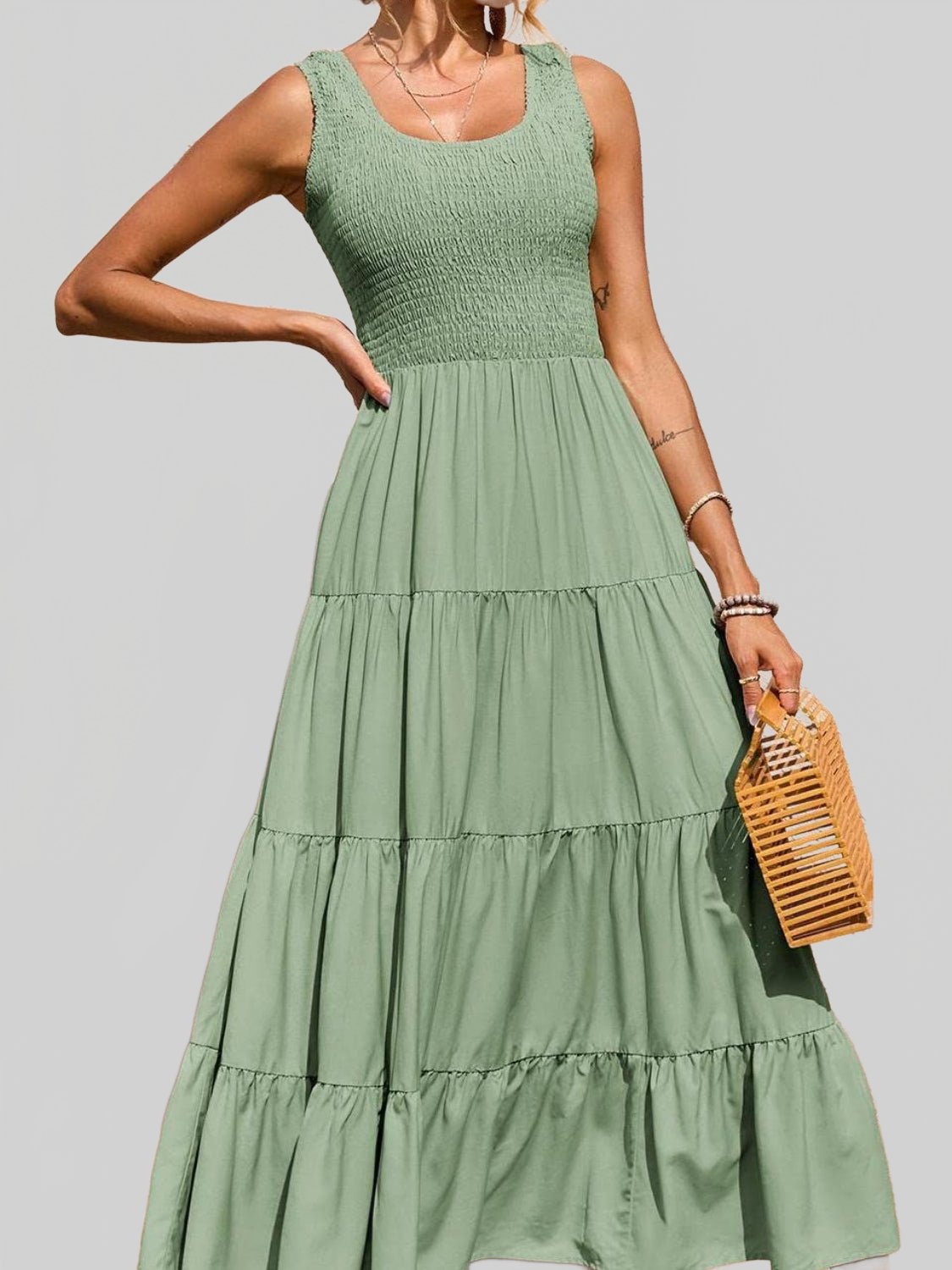 Women Tiered Smocked Wide Strap Summer Dress nicholesgifts