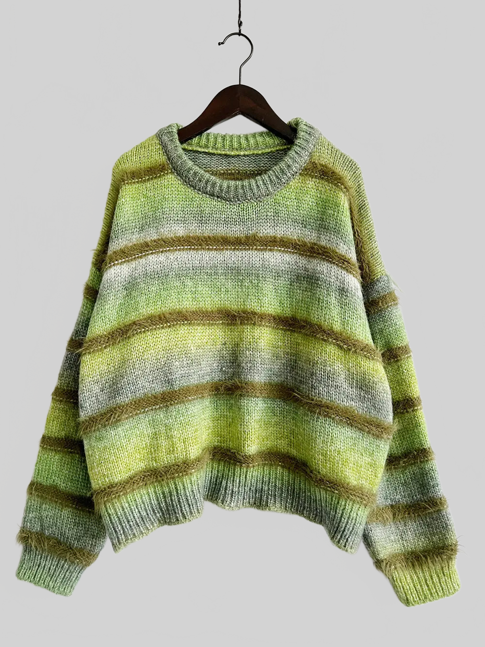 Women Striped Round Neck Long Sleeve Pullover Sweater nicholesgifts