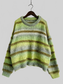Women Striped Round Neck Long Sleeve Pullover Sweater nicholesgifts
