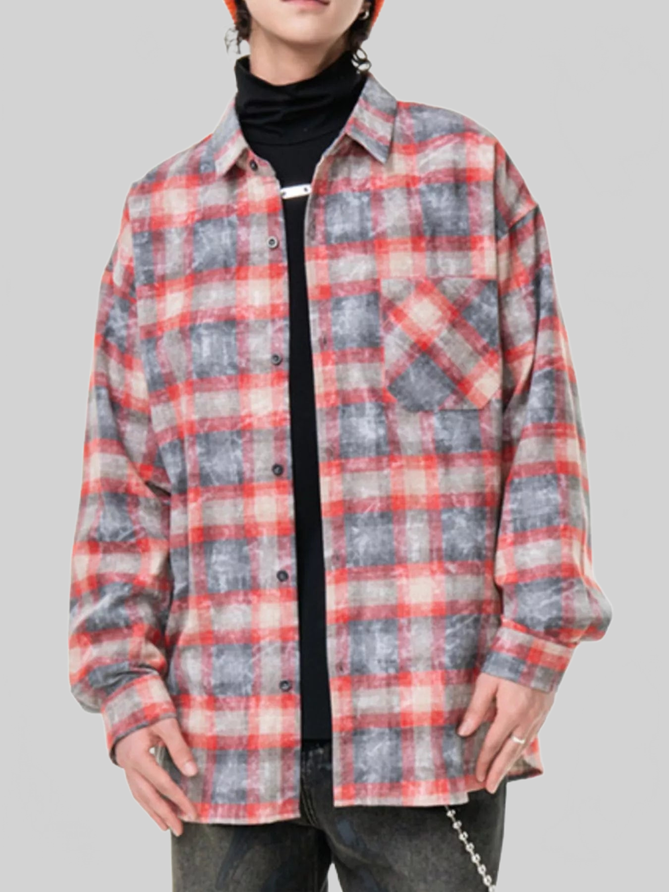 Men's Plus Size Plaid Button Up Long Sleeve Shirt nicholesgifts