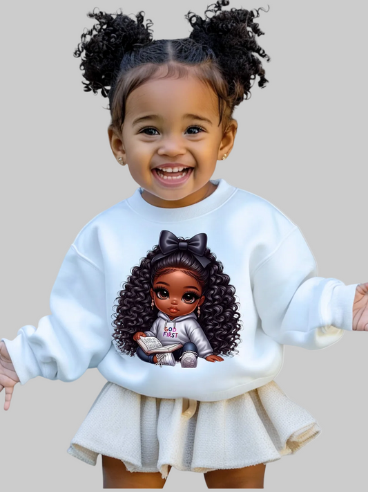 African American Toddler Girls God First Long Sleeve Crewneck Sweatshirt nicholesgifts