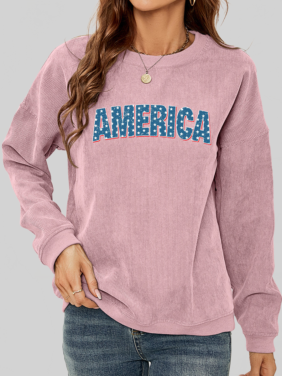 Women American Graphic Dropped Shoulder Sweatshirt nicholesgifts