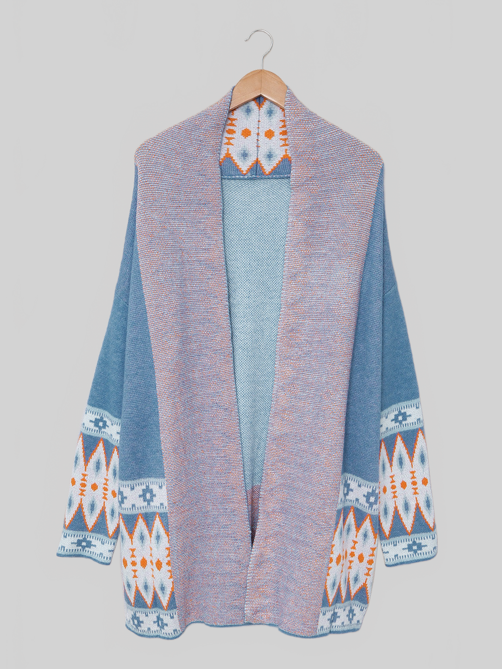 Women Geometric Open Front Long Sleeve Cardigan Sweater nicholesgifts