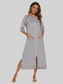 Zip Up Slit Round Neck Night Dress with Pockets nicholesgifts
