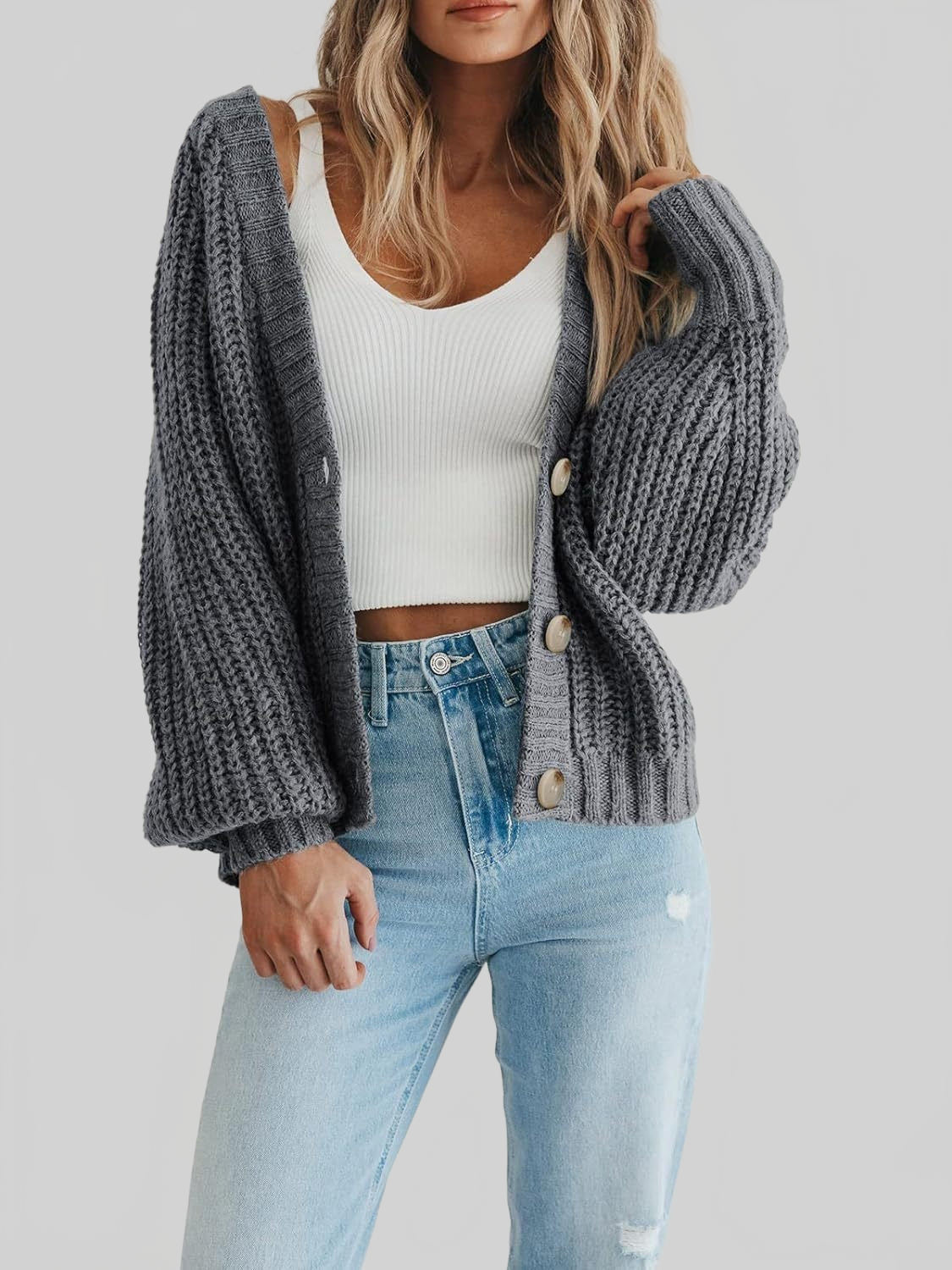 Women Button Up Long Sleeve Cardigan nicholesgifts