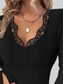 Women Full Size Ribbed V-Neck Lace Trim Long Sleeve T-Shirt Plus Size NicholesGifts