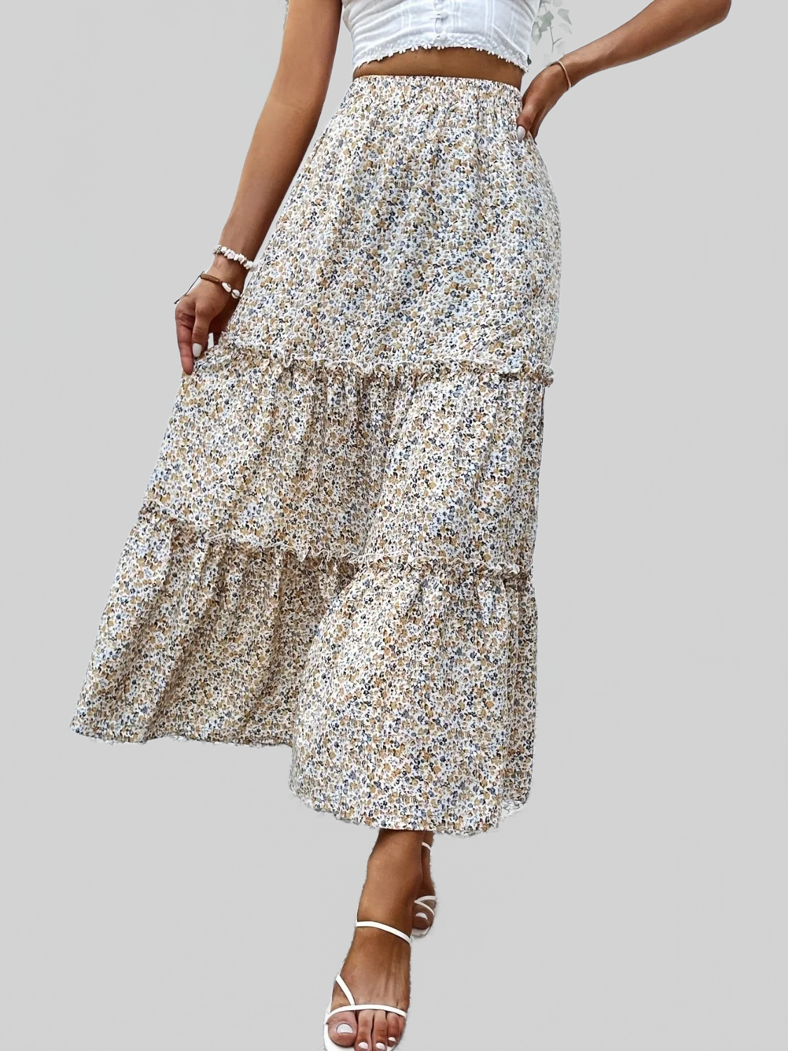 Frill Tiered Printed Skirt nicholesgifts