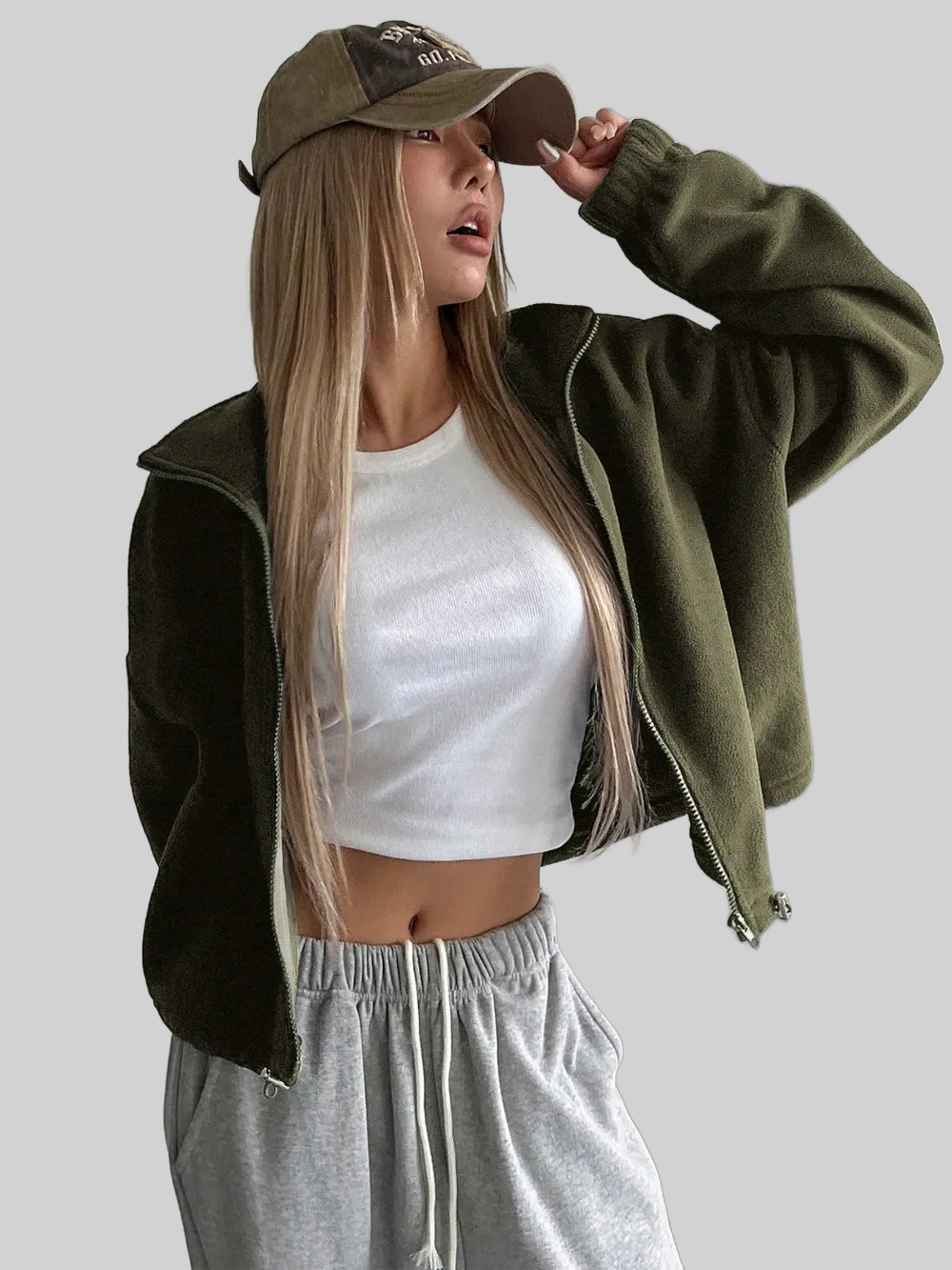 Honey Zip Up Long Sleeve Cropped Jacket nicholesgifts