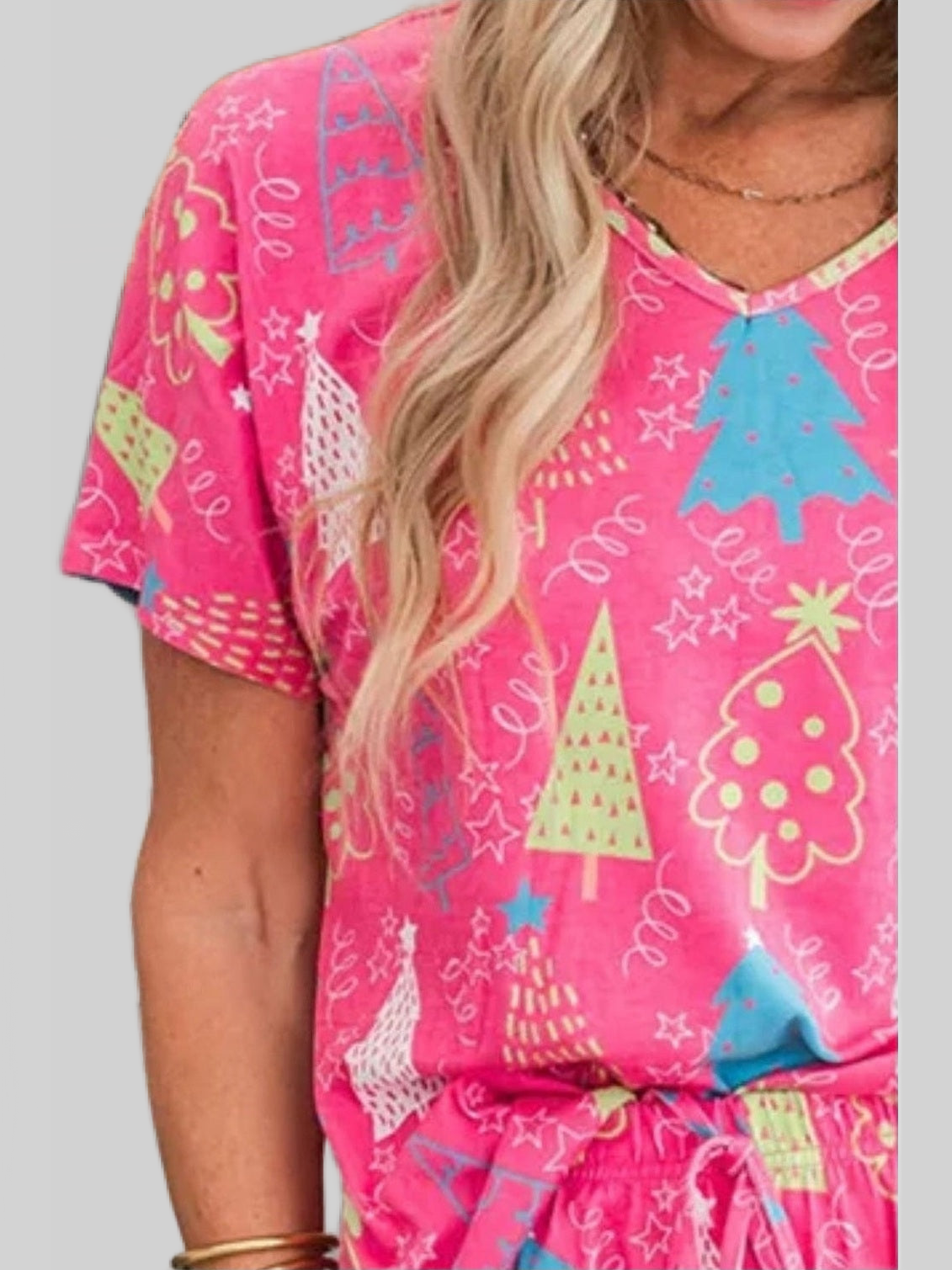 Printed V-Neck Short Sleeve Top and Pants Lounge Set nicholesgifts
