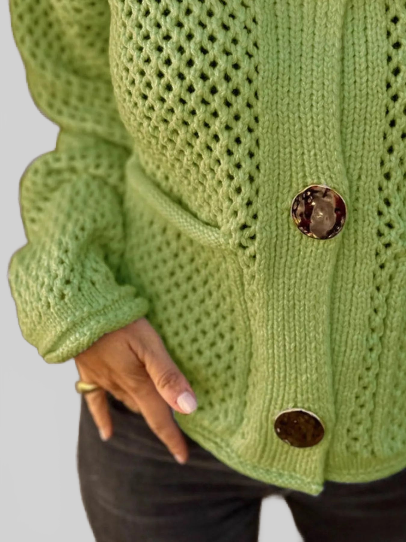 Crochet Button Up Long Sleeve Cardigan nicholesgifts