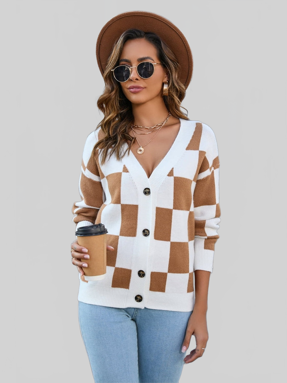 Women Button-Up V-Neck Dropped Shoulder Cardigan NicholesGifts