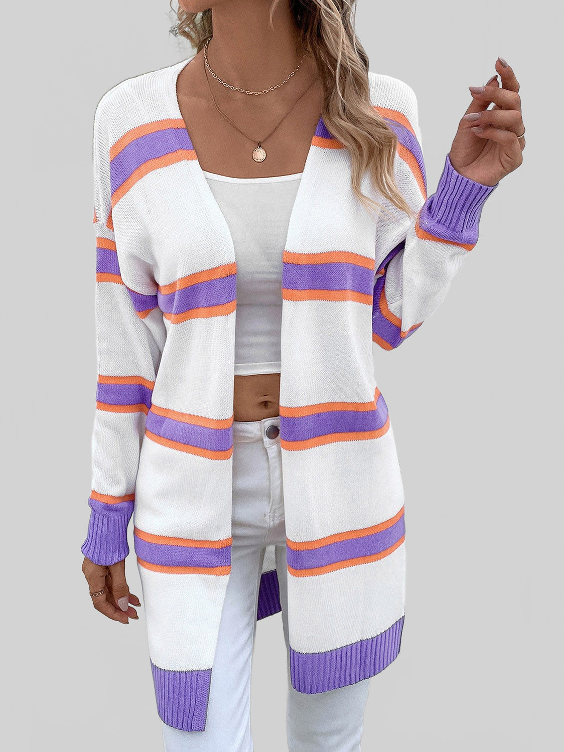 Striped Dropped Shoulder Cardigan nicholesgifts