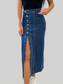 Front Button Slit Midi Denim Skirt nicholesgifts