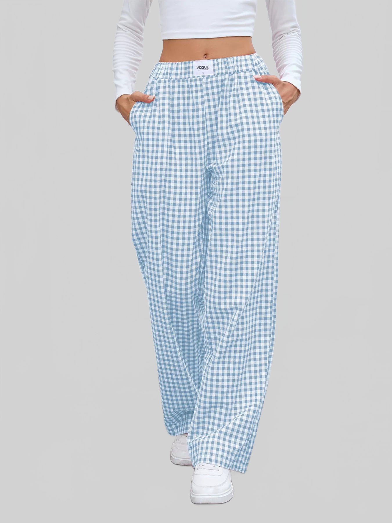 Women Plaid Wide Leg Casual Pants nicholesgifts