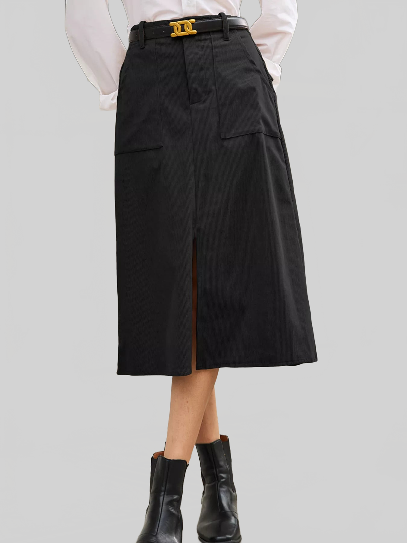Women Front Slit Shift High Waist Midi Skirt nicholesgifts