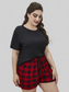 Plus Size Round Neck Tee Shirt and Plaid Shorts Lounge Set nicholesgifts